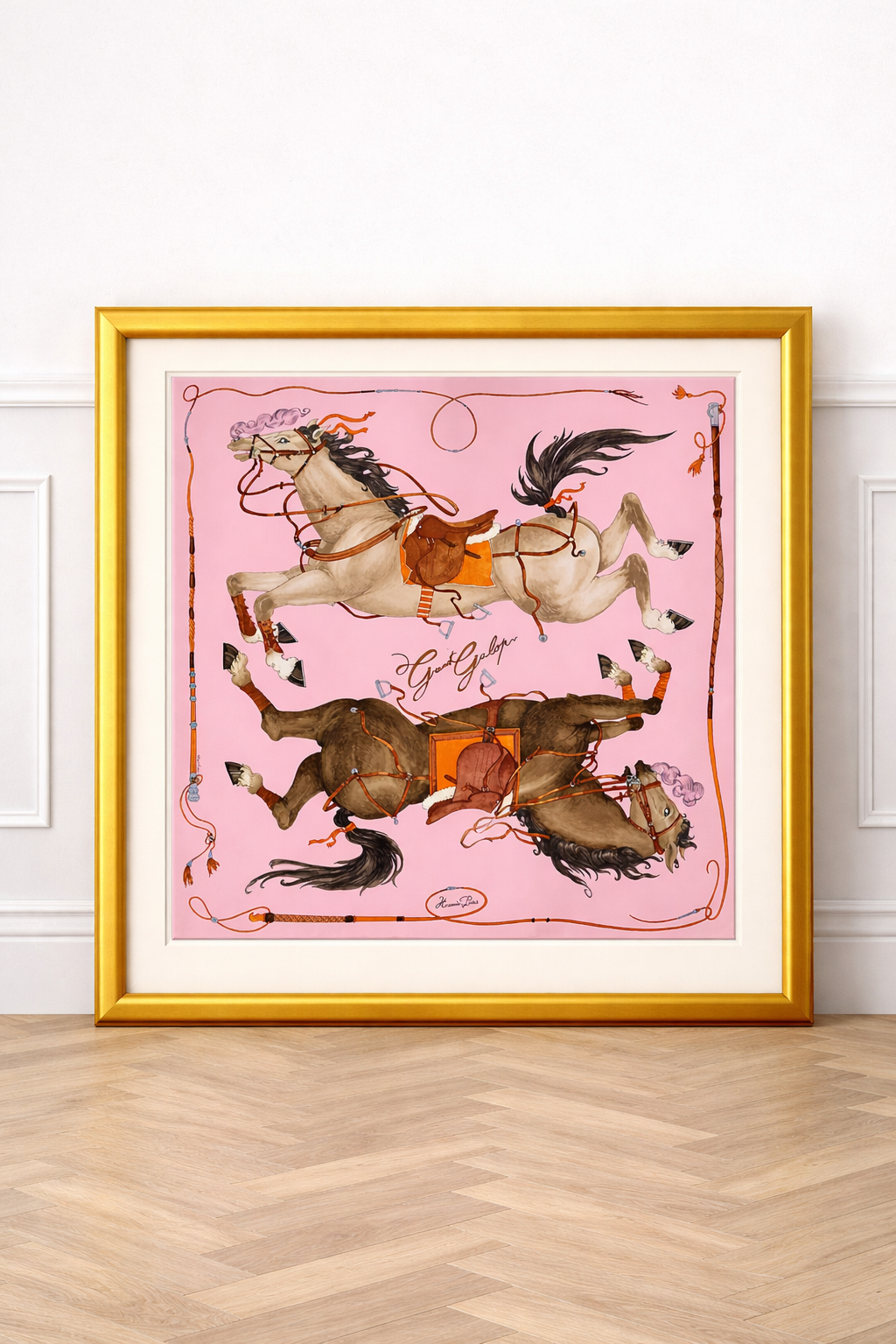 Framed Silk Scarf DANCING HORSES