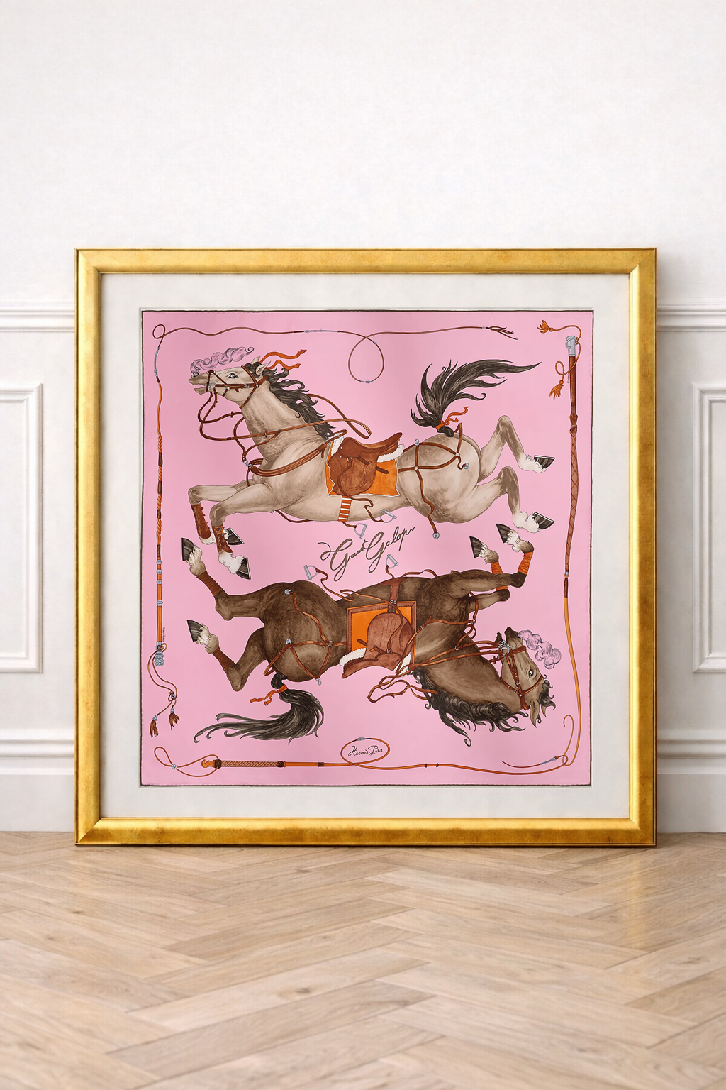 Framed Silk Scarf DANCING HORSES